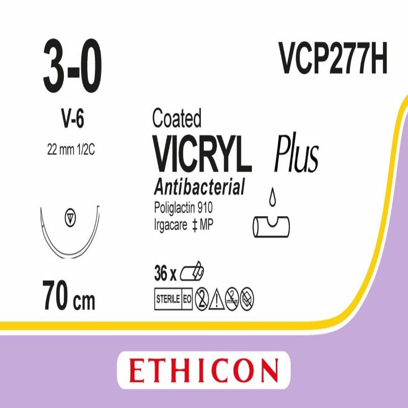 VICRYL PLUS фіолетовий 70см M2 USP3/0 одна голка V-6, тип колючо-ріжуча Tapercut, 22мм, 1/2 кола